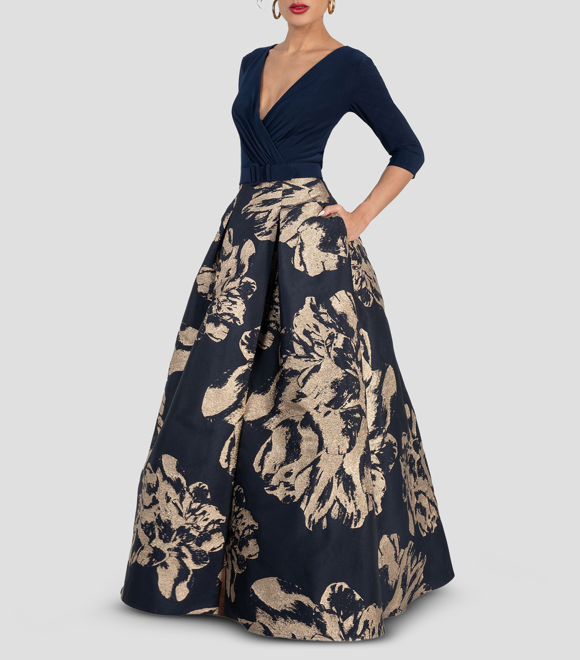 Vestido de fiesta largo estampado Mujer